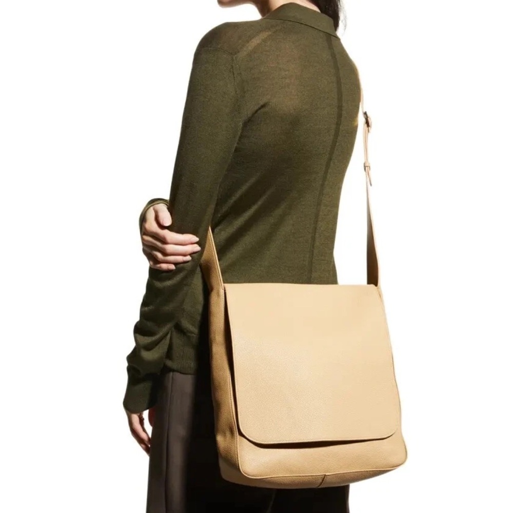 The Row Avery Flap Messenger Bag Tan Grained Calfskin Leather